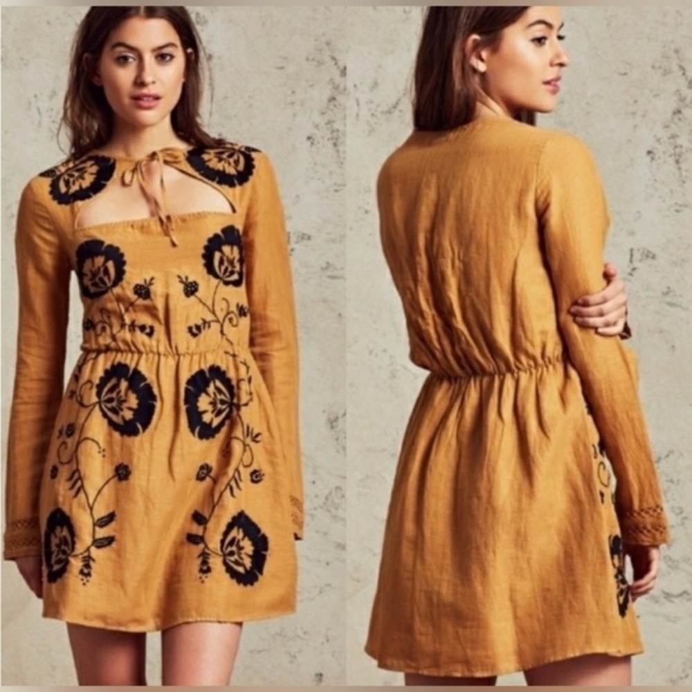 Revolve Tularosa Keelan Linen Long Sleeve Embroidered Mini Dress‎ Curry
Yellow L
